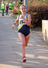 Claire Simpson (Chester-le-Street) finising 2nd in the Brampton to Carlisle 10 mile.
